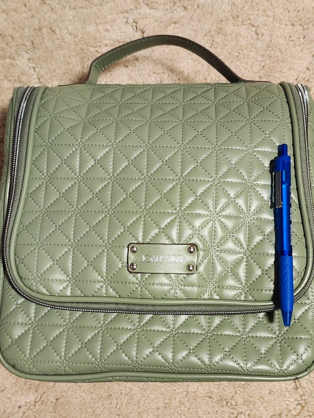 Joan & David Sage Green Quilted Cosmetic Case
